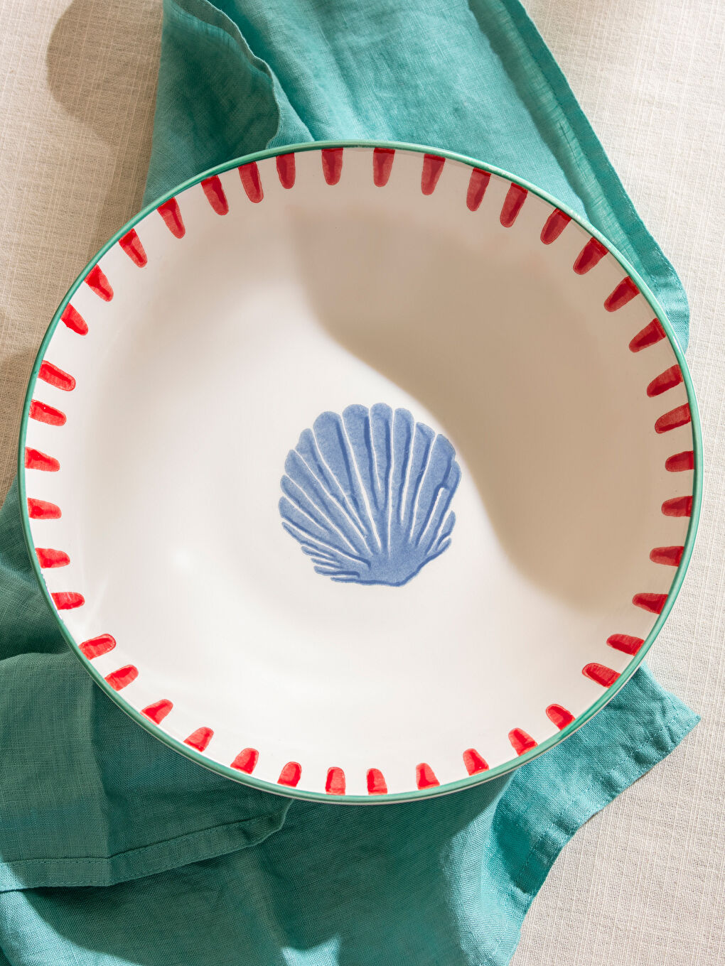 Seashell Printed Ceramic Salad Bowl 25 cm-1