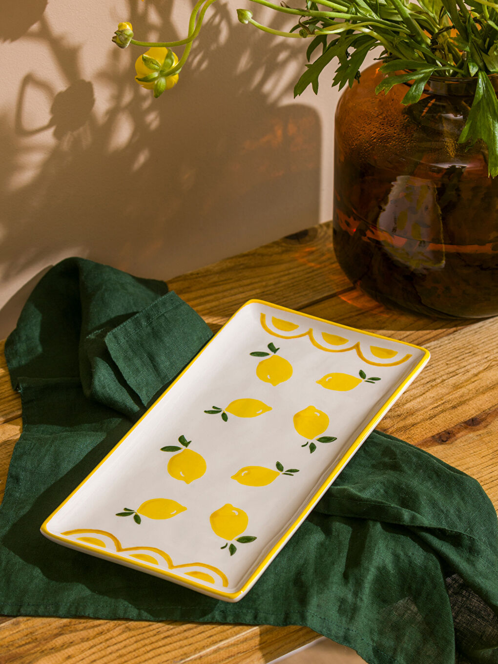 Sarı Limon Baskılı Seramik Sunum Tabağı 28 cm