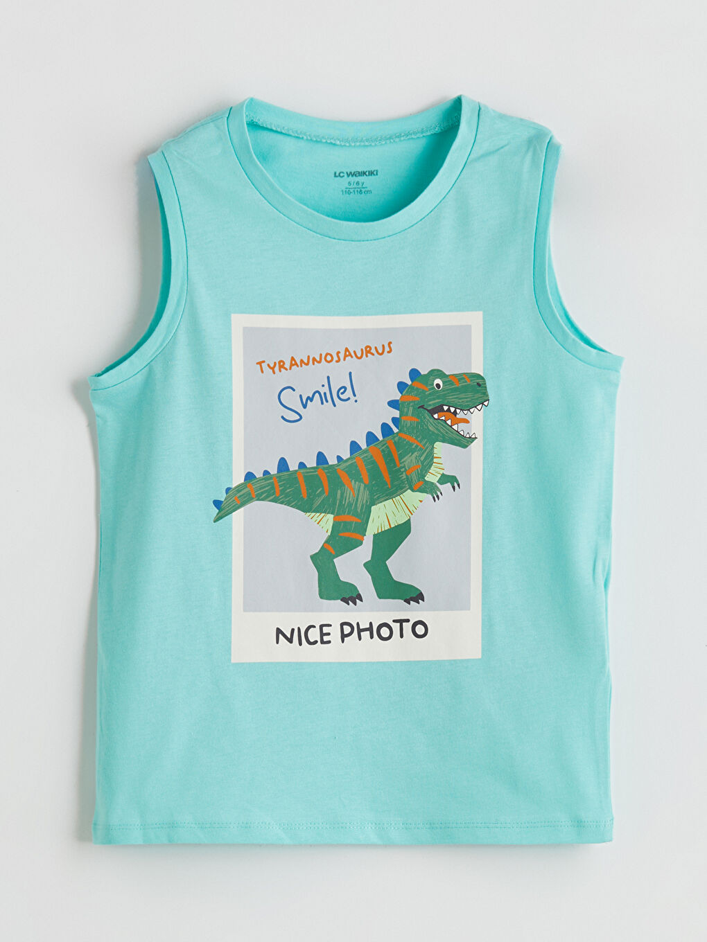Turkuaz Bisiklet Yaka Dinozor Baskılı Erkek Çocuk Atlet