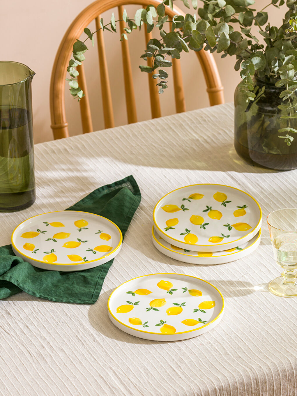 Sarı Limon Baskılı Seramik Tabak Seti 4'lü 20 cm