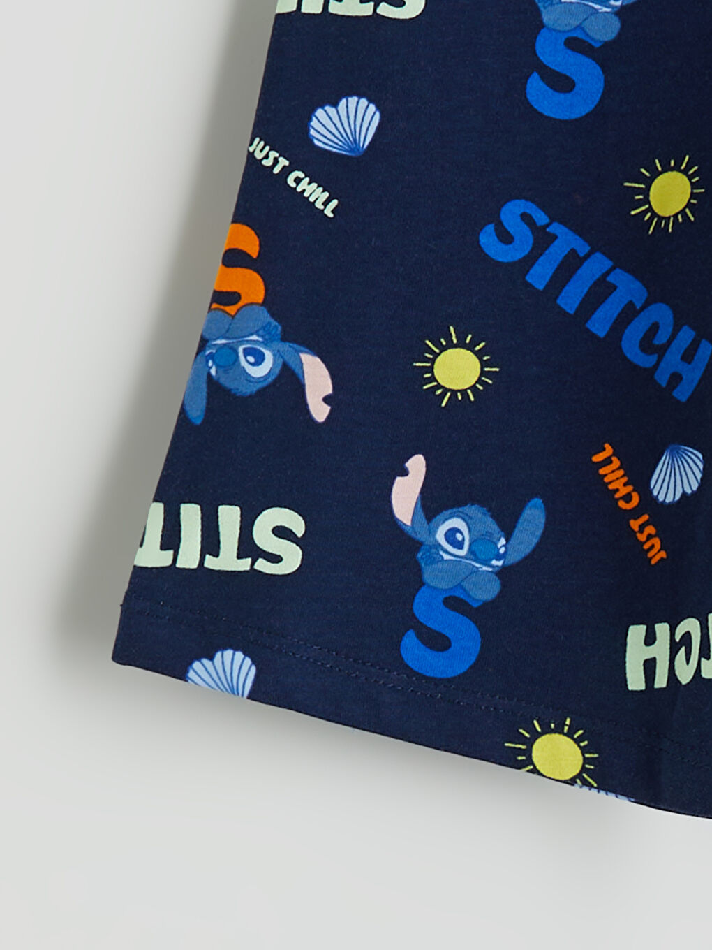 Lacivert Beli Lastikli Stitch Baskılı Erkek Çocuk Pijama Şort-1