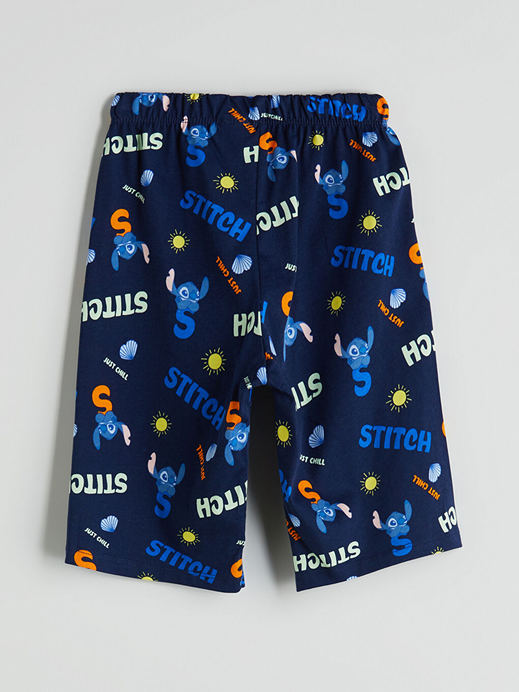Lacivert Beli Lastikli Stitch Baskılı Erkek Çocuk Pijama Şort-2