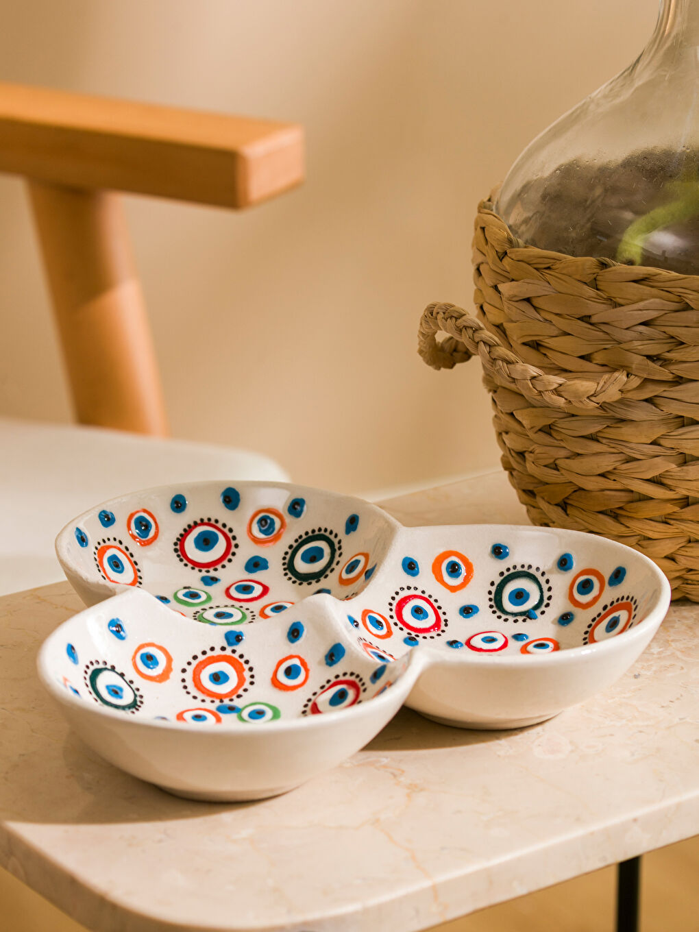 Karışık Nazar Boncuğu Baskılı Seramik Çerezlik 20 cm