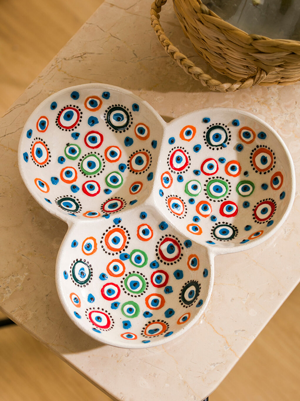 Karışık Nazar Boncuğu Baskılı Seramik Çerezlik 20 cm-1