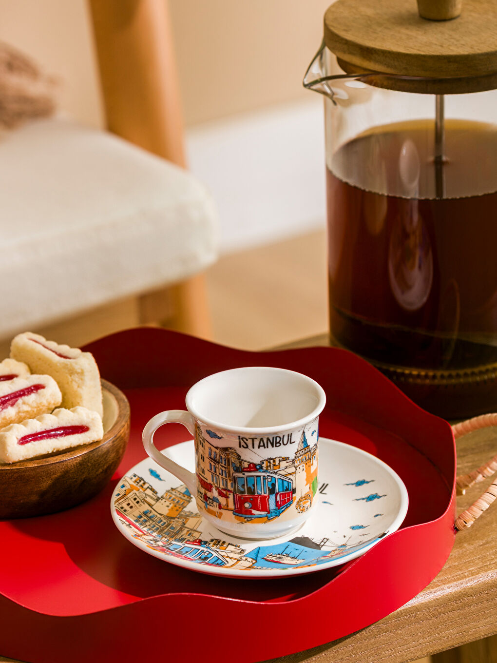 Karışık istanbul Baskılı Porselen Kahve Fincan Takımı 90 ml