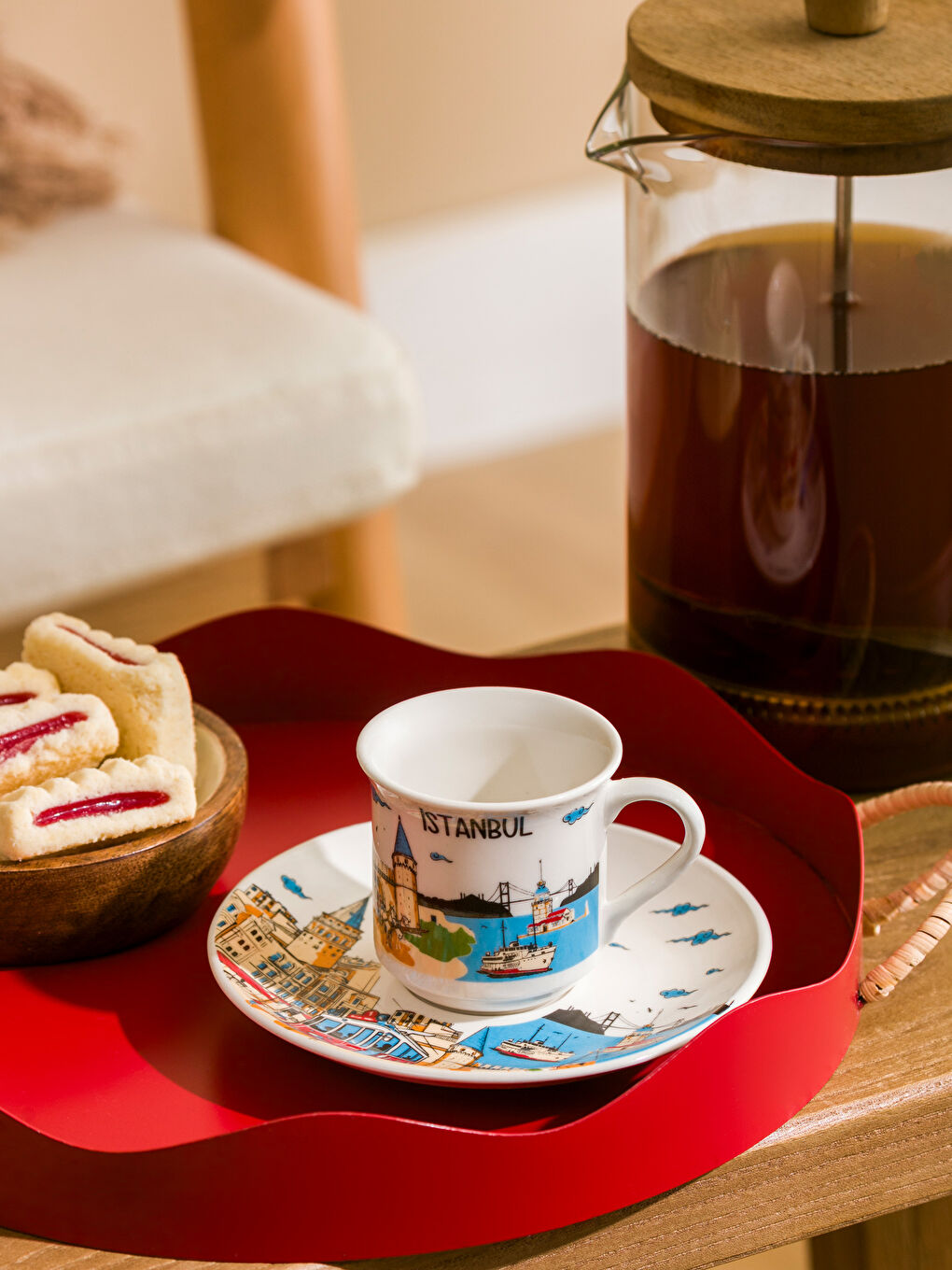 Karışık istanbul Baskılı Porselen Kahve Fincan Takımı 90 ml-1