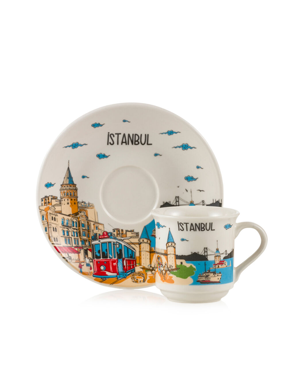 Karışık istanbul Baskılı Porselen Kahve Fincan Takımı 90 ml-3