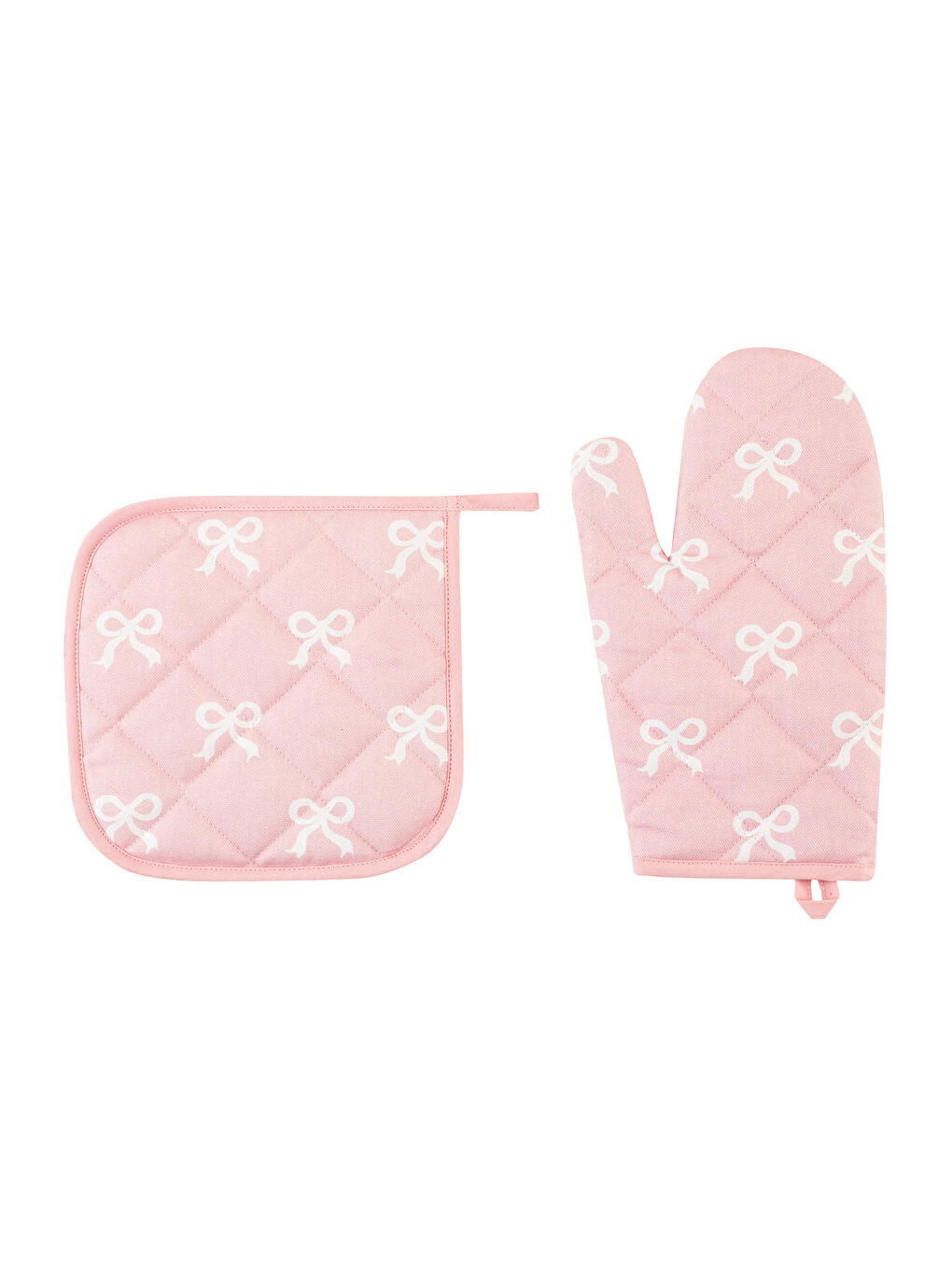 Bow Patterned Oven Mitten and Pot Holder -W5GI48Z8-QWK