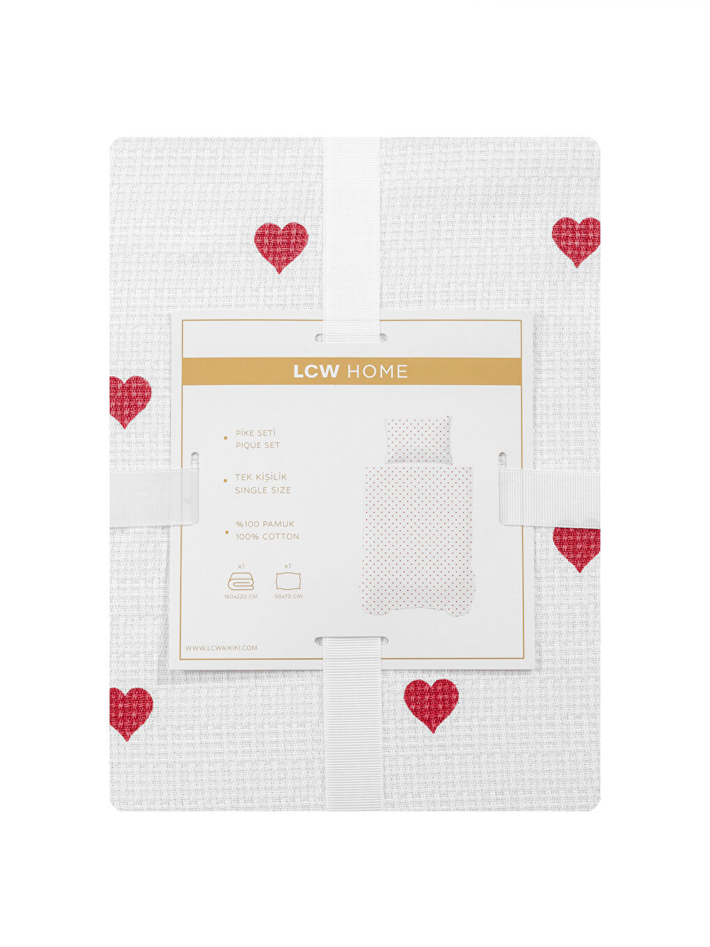 LCW HOME Kirmizi Kalp Desenli Tek Kişilik Pike Seti - 6
