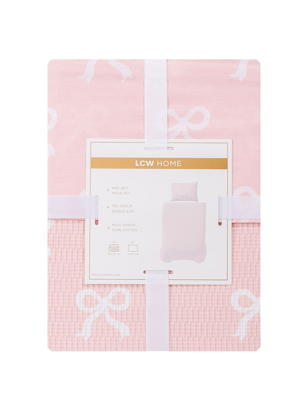 Pembe Fiyonk Desenli Tek Kişilik Pike Seti-5