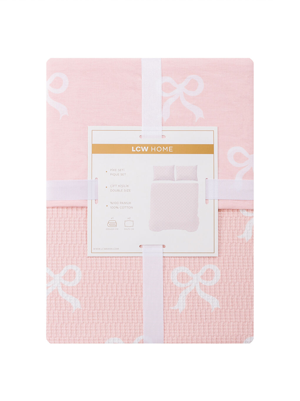 Pembe Fiyonk Desenli Çift Kişilik Pike Seti-5