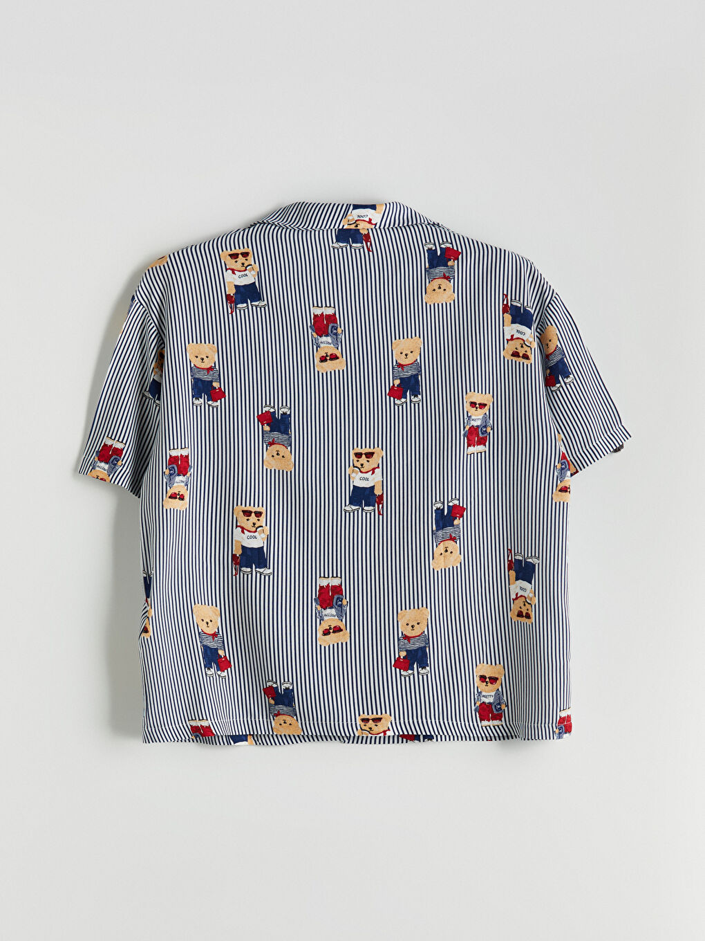 Lacivert Gömlek Yaka Ayı Teddy Baskılı Kadın Pijama Üstü-1