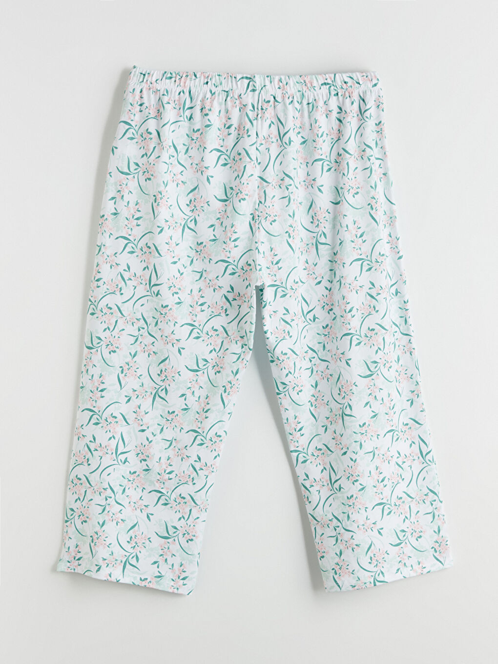 Ekru Çiçekli Kadın Büyük Beden Kapri Pijama Altı-3