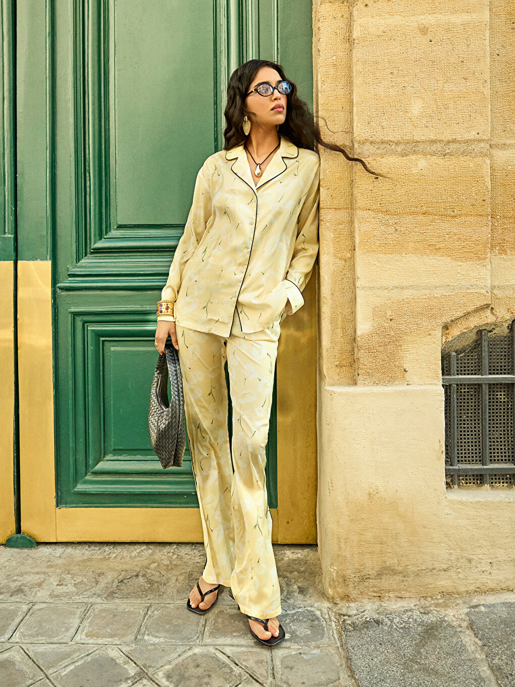 Shirt Collar Patterned Women's Pajamas Set -S5PG14Z8-LU9