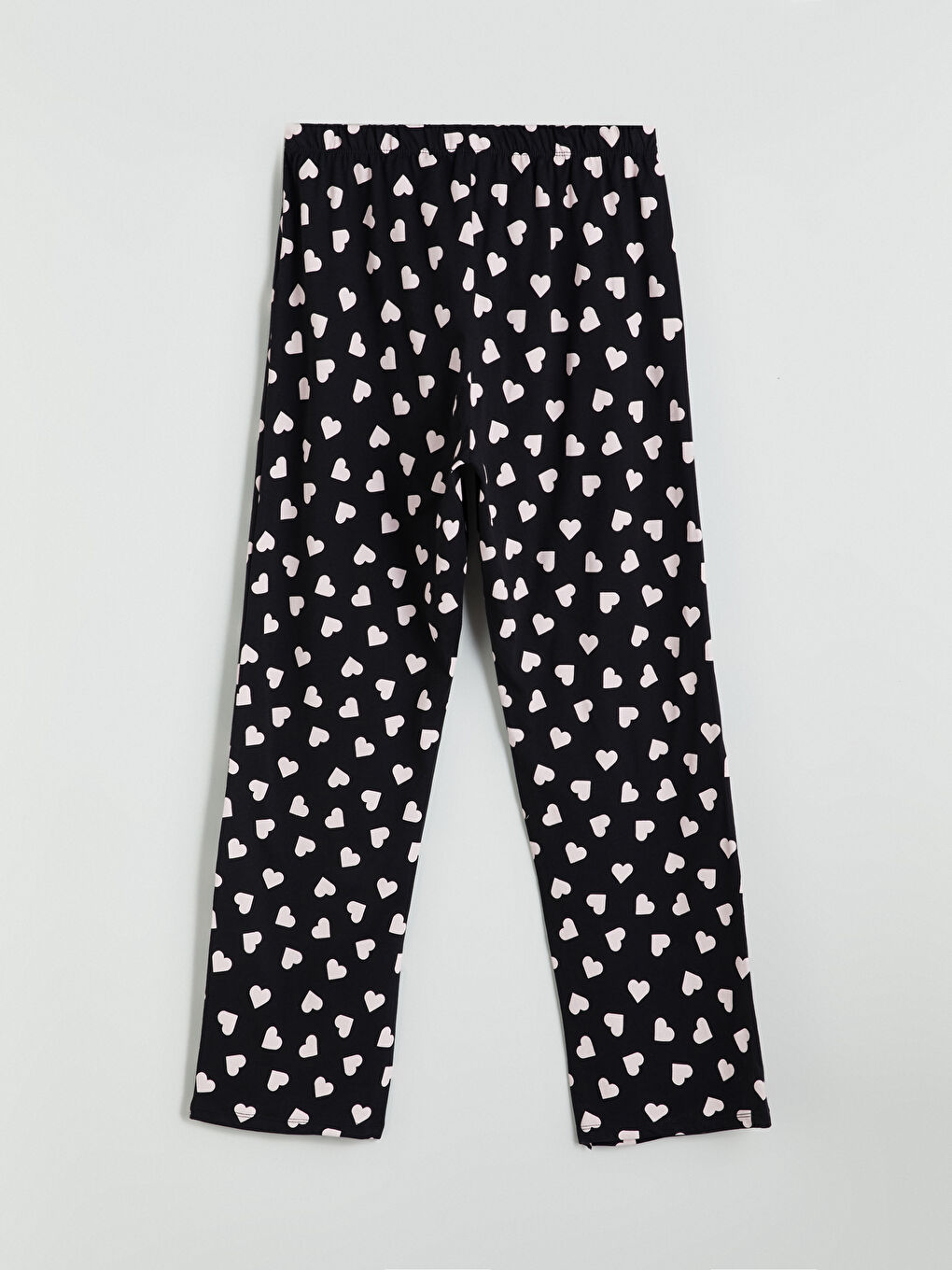 Siyah Beli Lastikli Kalp Baskılı Kadın Pijama Altı-1