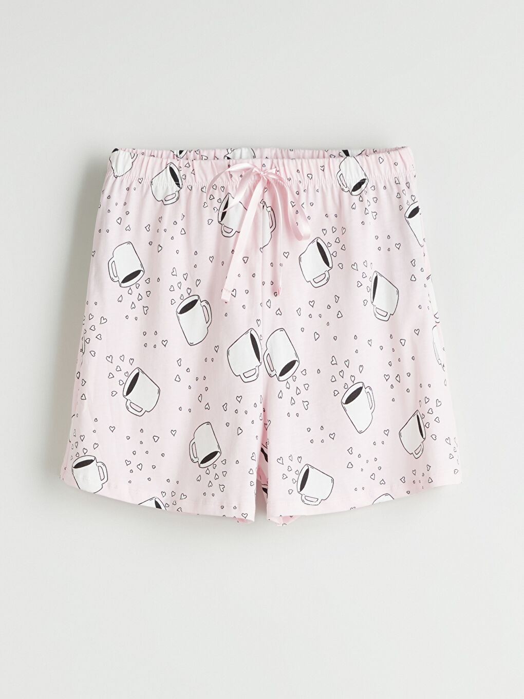 Pembe Beli Lastikli Baskılı Kadın Şort Pijama Altı