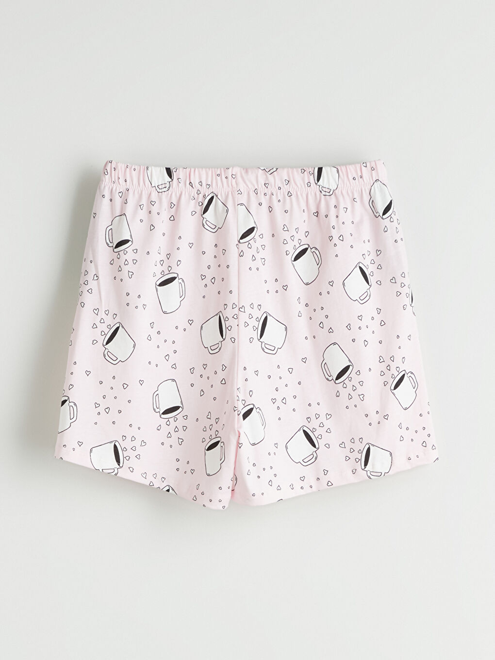 Pembe Beli Lastikli Baskılı Kadın Şort Pijama Altı-1