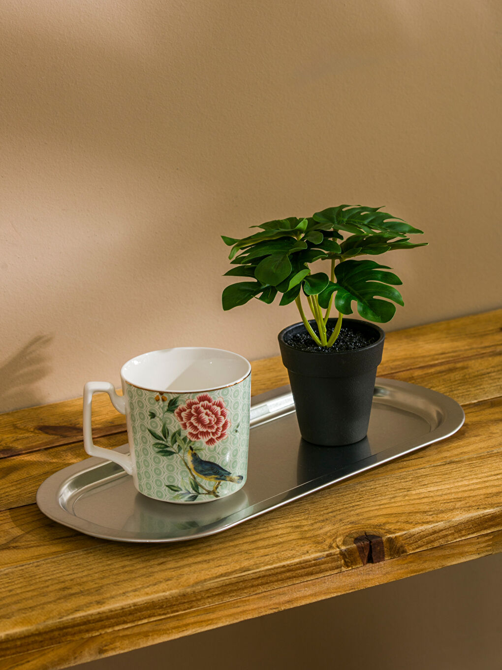 Gri Dekoratif Metal Tepsi 35 cm