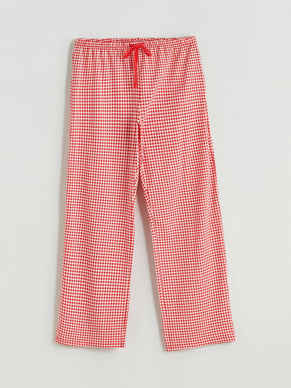 Kırmızı Petite Beli Lastikli Ekose Kadın Pijama Alt