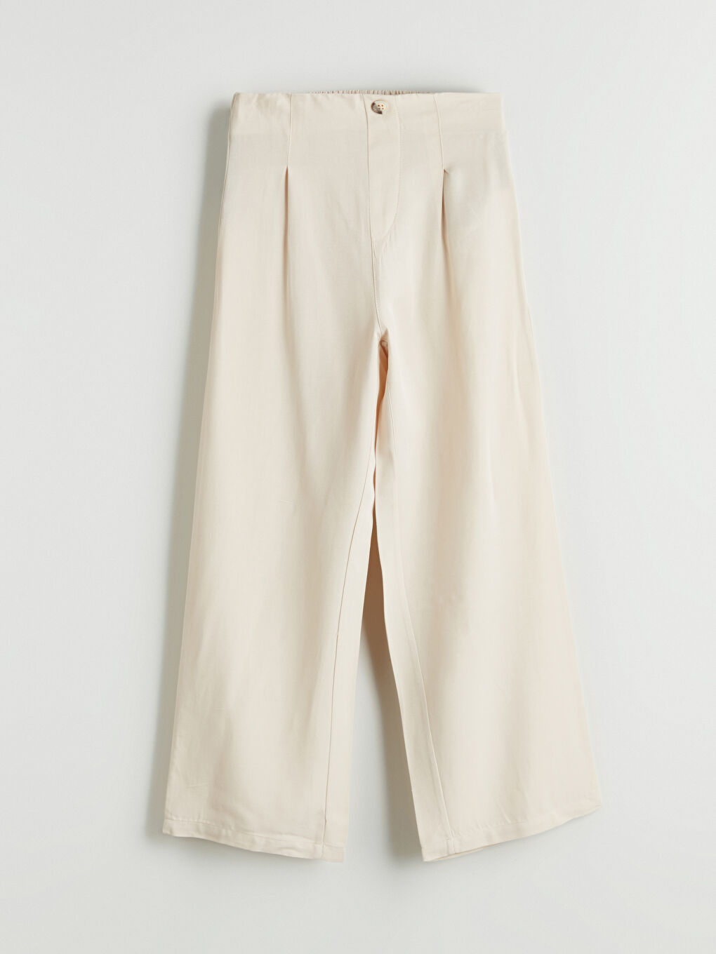 Bej Beli Lastikli Keten Karışımlı Kız Çocuk Pantolon