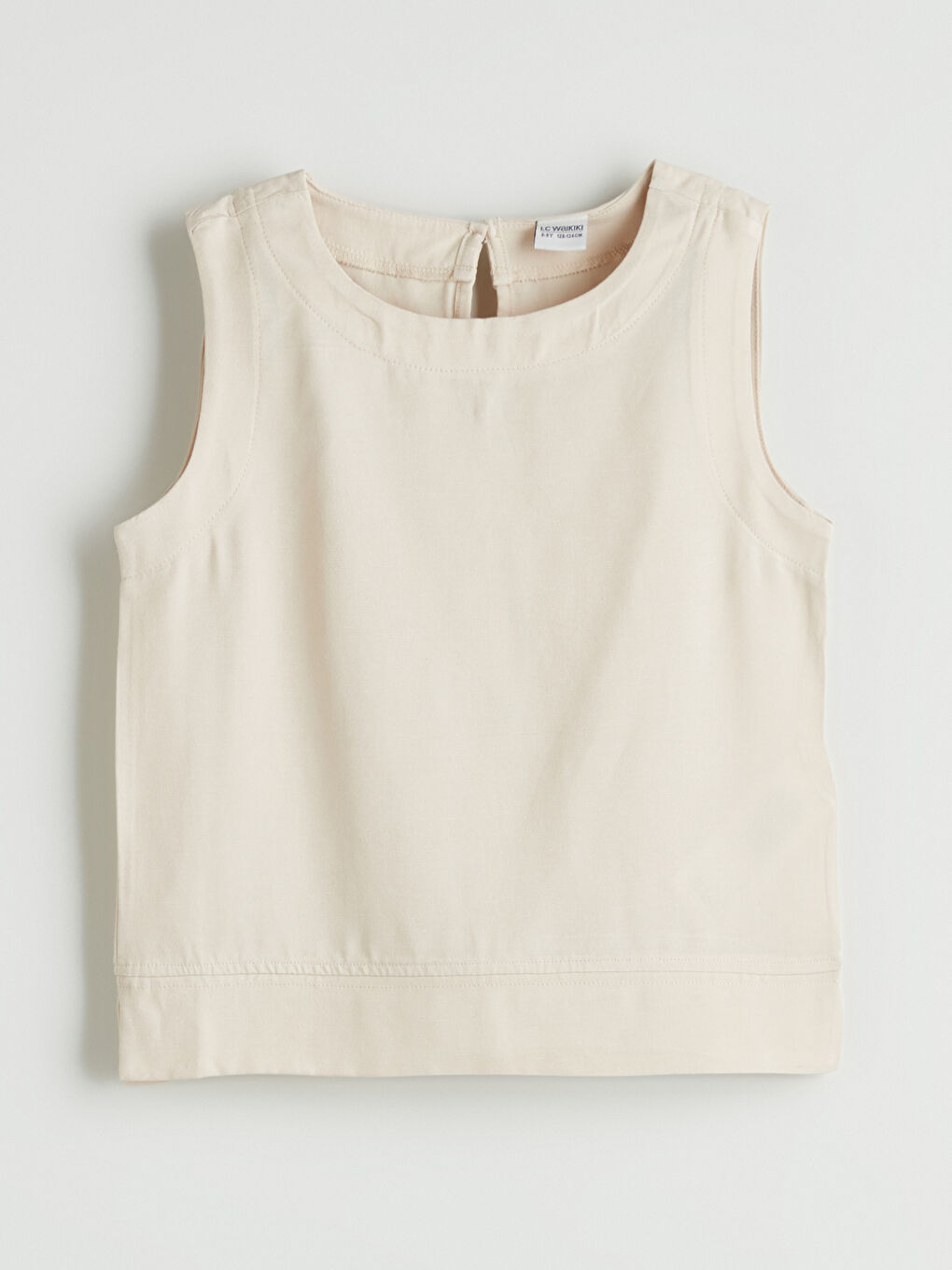 Bej Bisiklet Yaka Keten Karışımlı Kız Çocuk Bluz