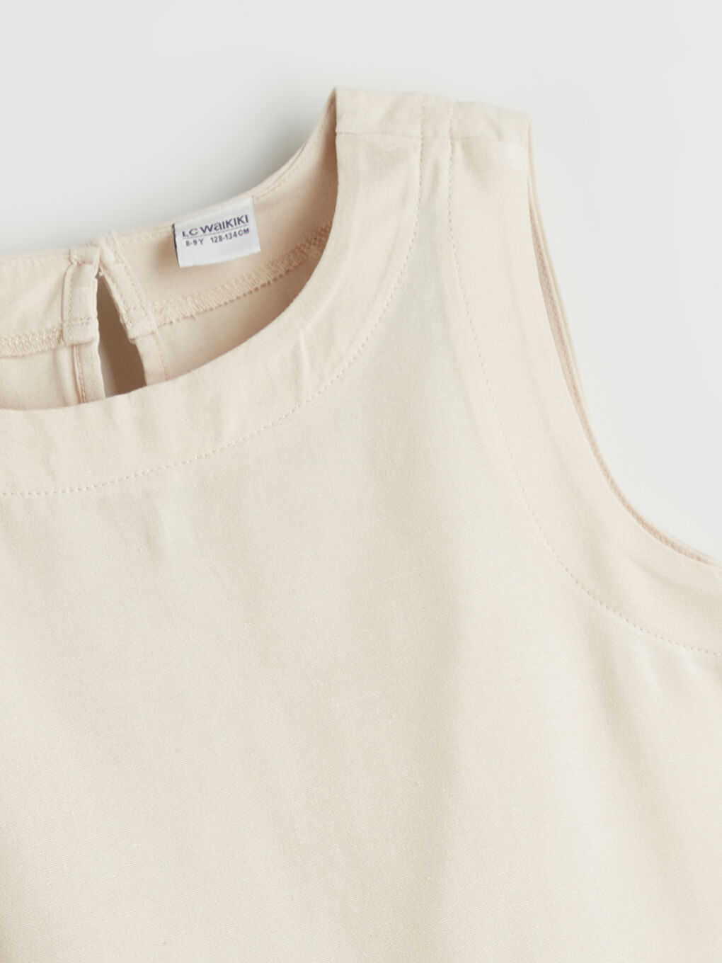 Bej Bisiklet Yaka Keten Karışımlı Kız Çocuk Bluz-1