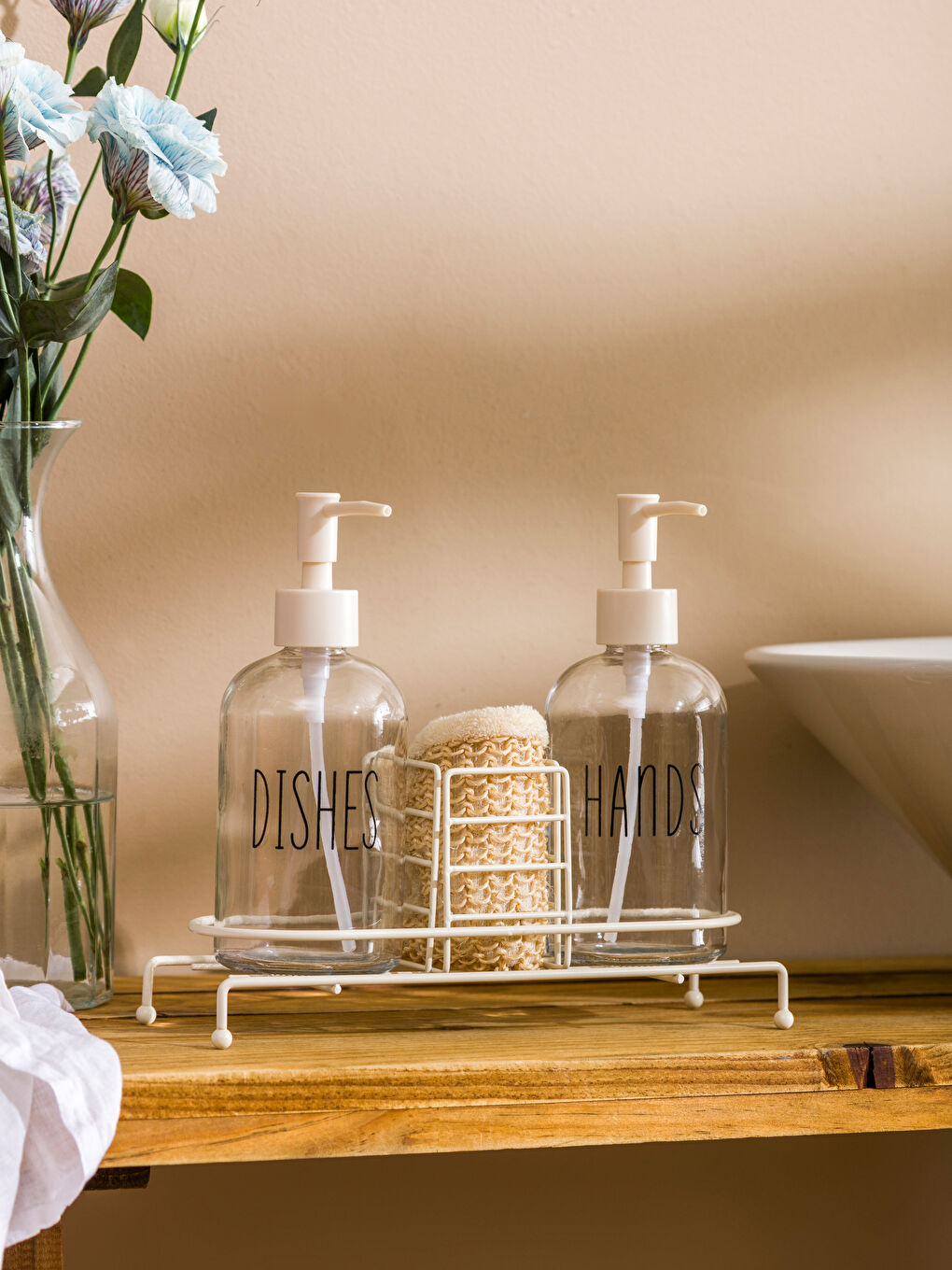 Ekru Standlı Sıvı Sabunluk Seti