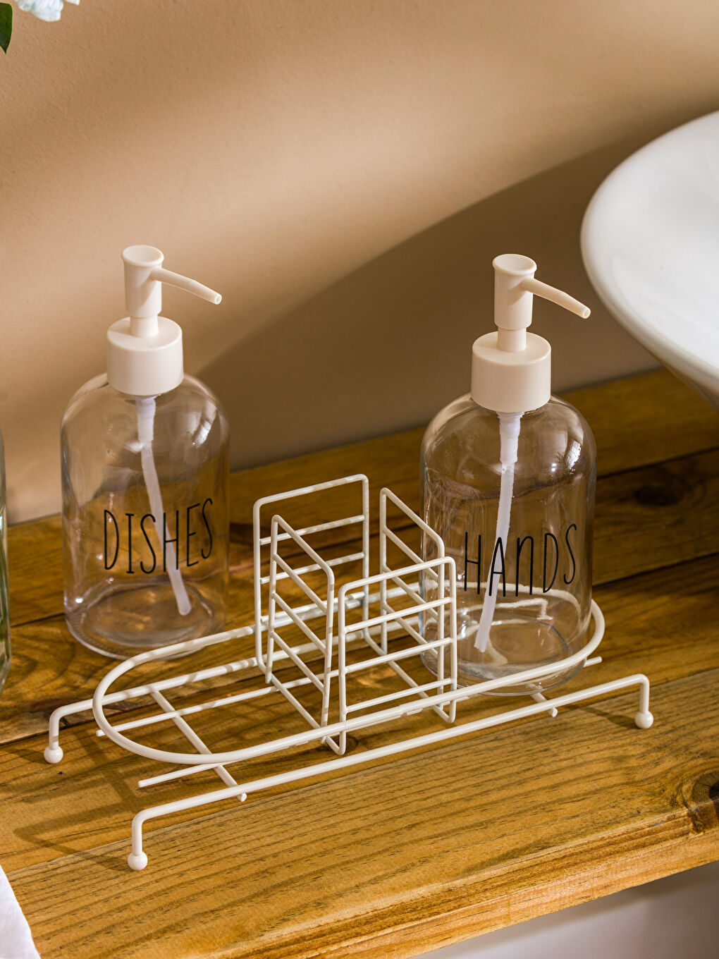 Ekru Standlı Sıvı Sabunluk Seti-1