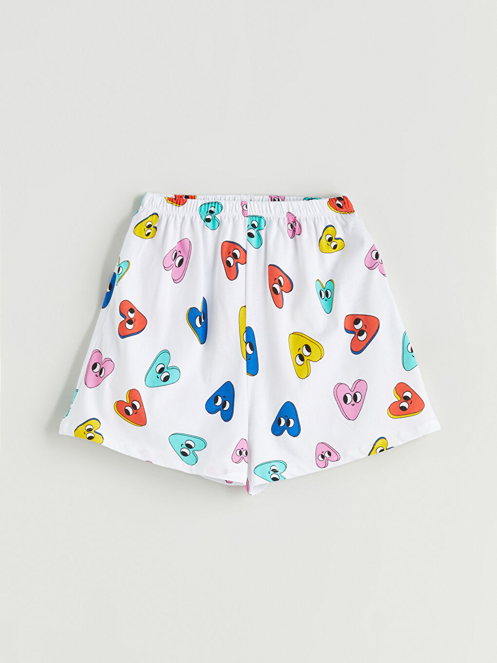 Beyaz Beli Lastikli Kız Çocuk Pijama Şort