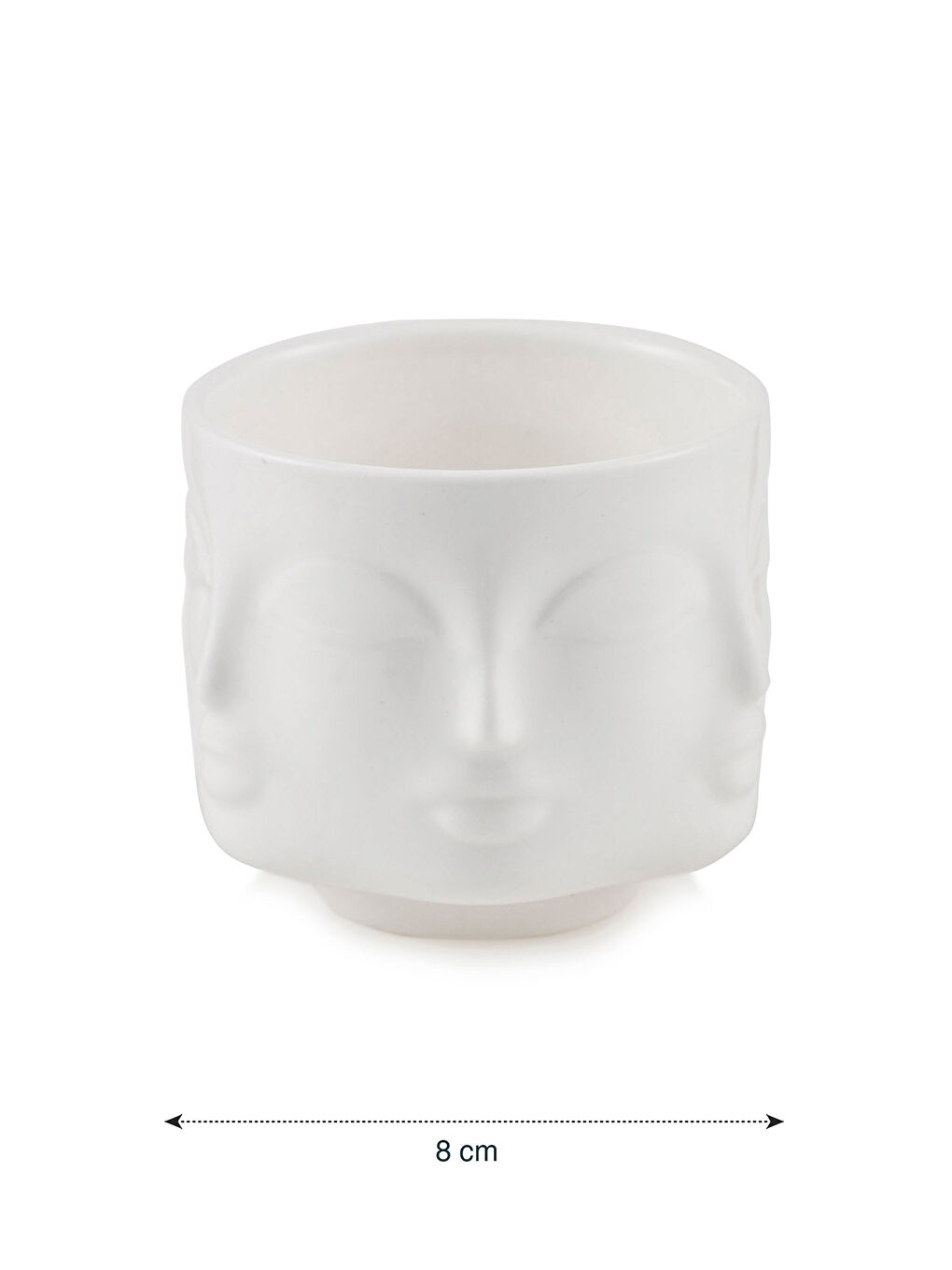 Ekru Yüz Baskılı Seramik Mumluk 8 cm-3
