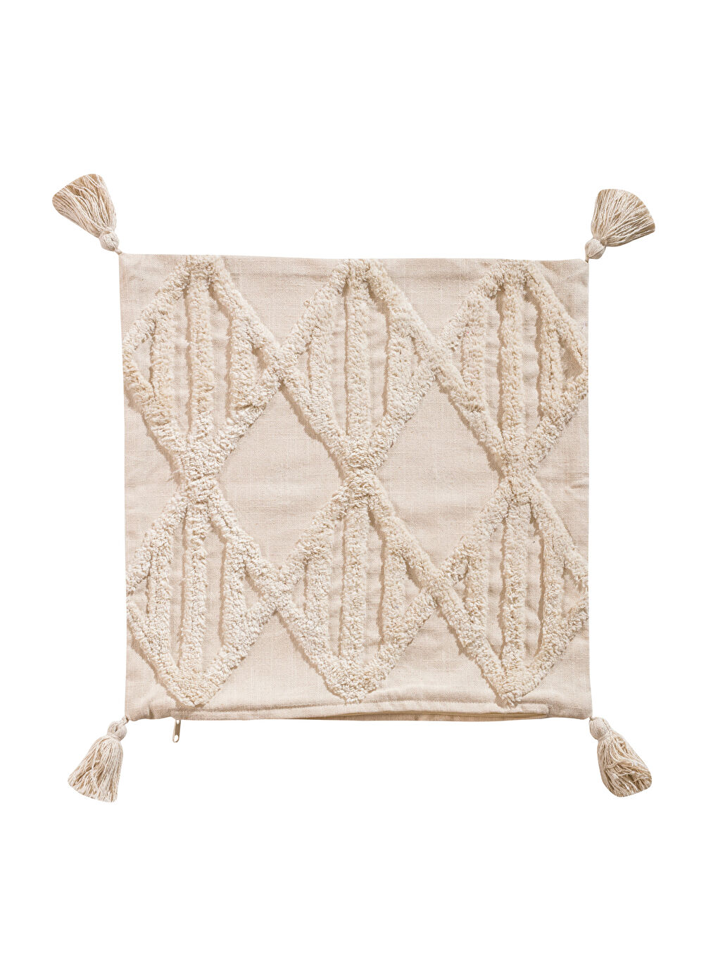 Bej Püsküllü Kırlent Kılıfı 45x45 cm-5