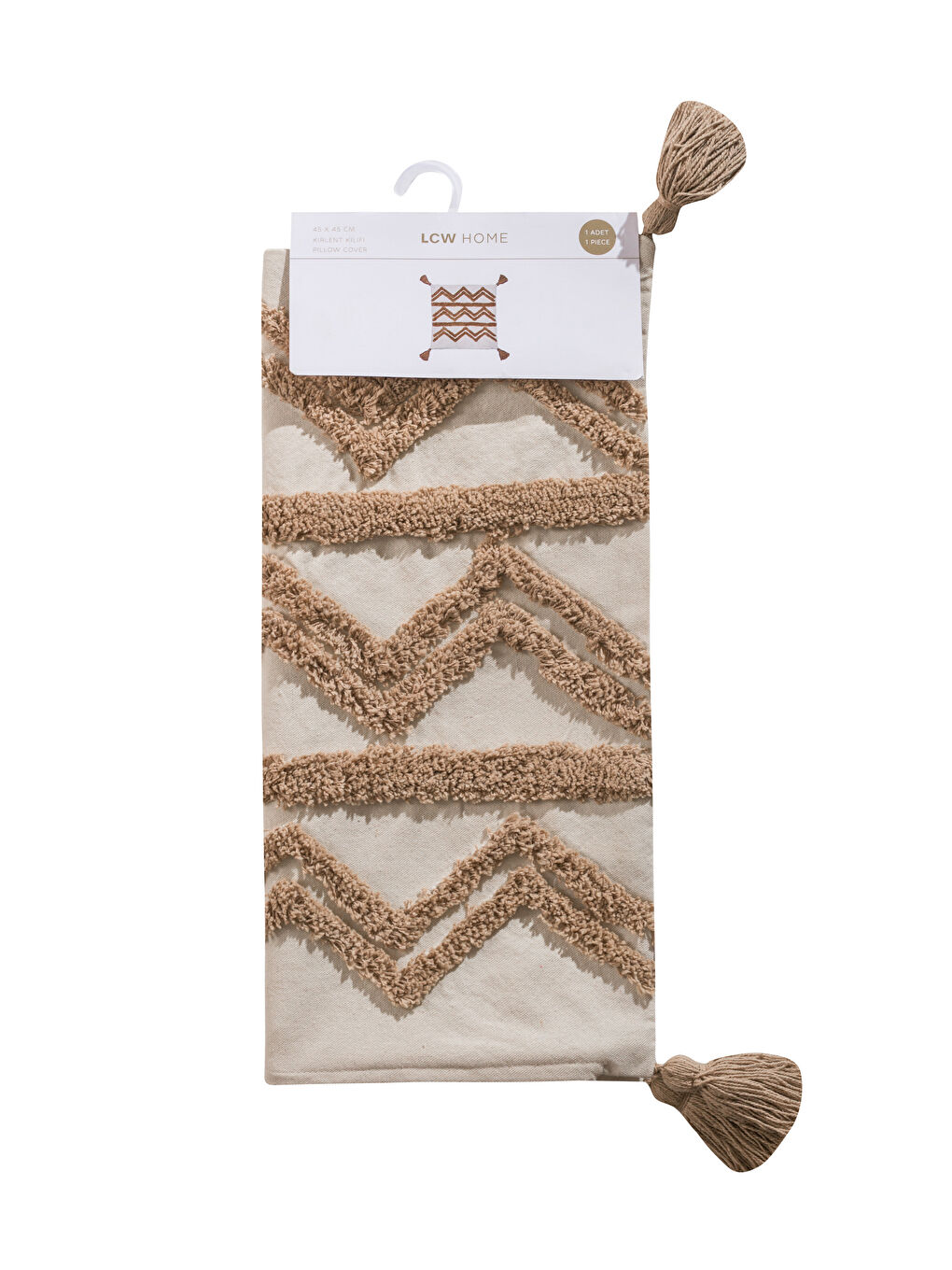 Bej Püsküllü Kırlent Kılıfı 45x45 cm-4
