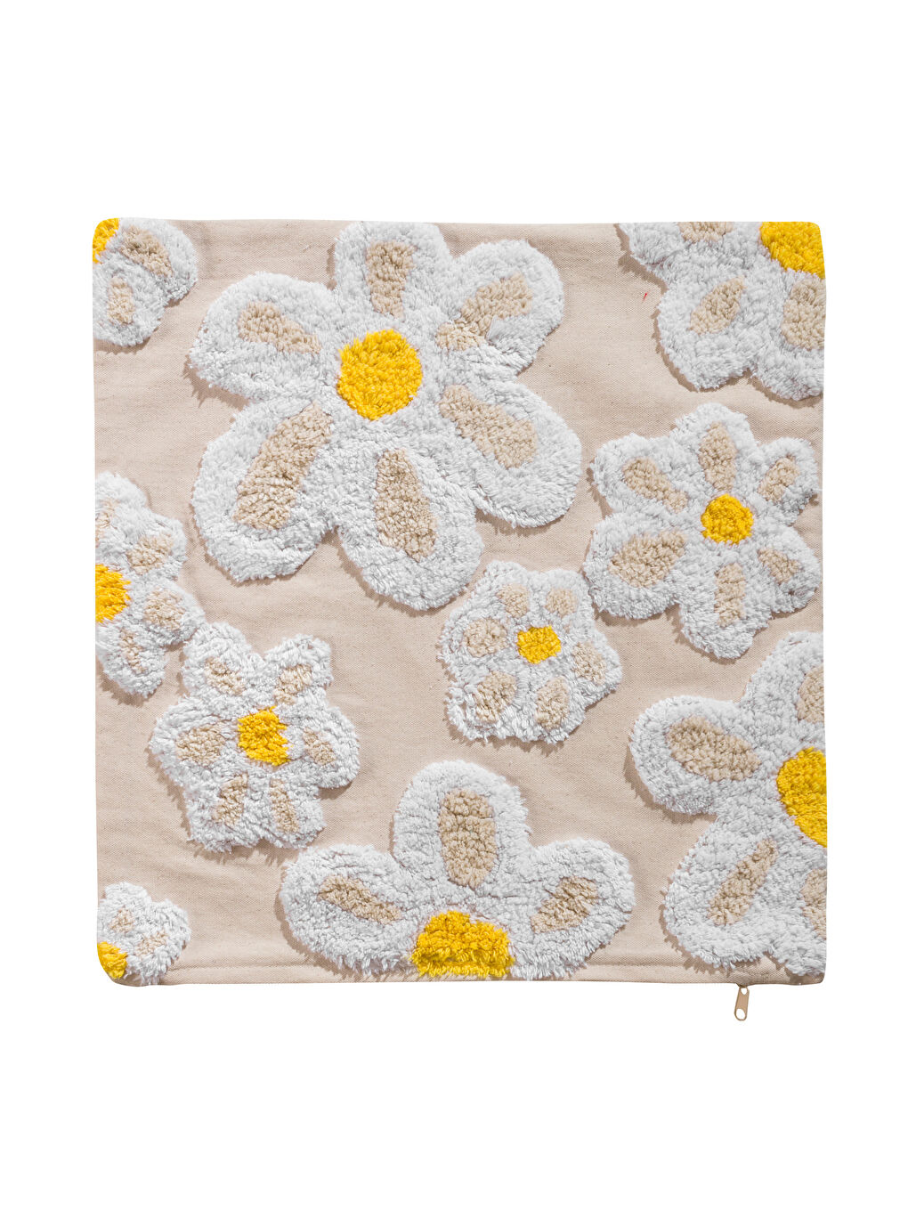 Bej Çiçek Desenli Kırlent Kılıfı 45x45 cm-4