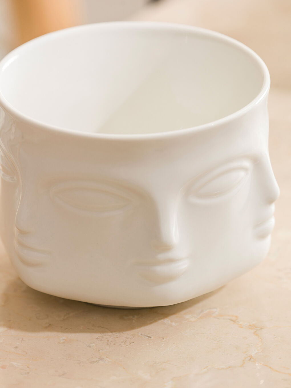 Ekru Yüz Baskılı Seramik Saksı 11 cm-2