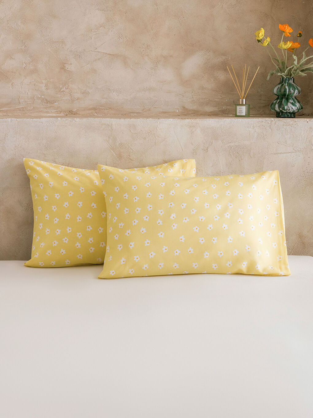 Karışık Puantiye Desenli Pamuklu Yastık Kılıfı 2'li 50x70 cm-1