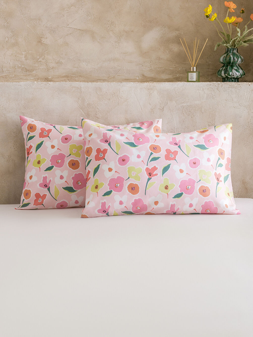 Karışık Çiçek Desenli Yastık Kılıfı 2'li 50x70 cm-1