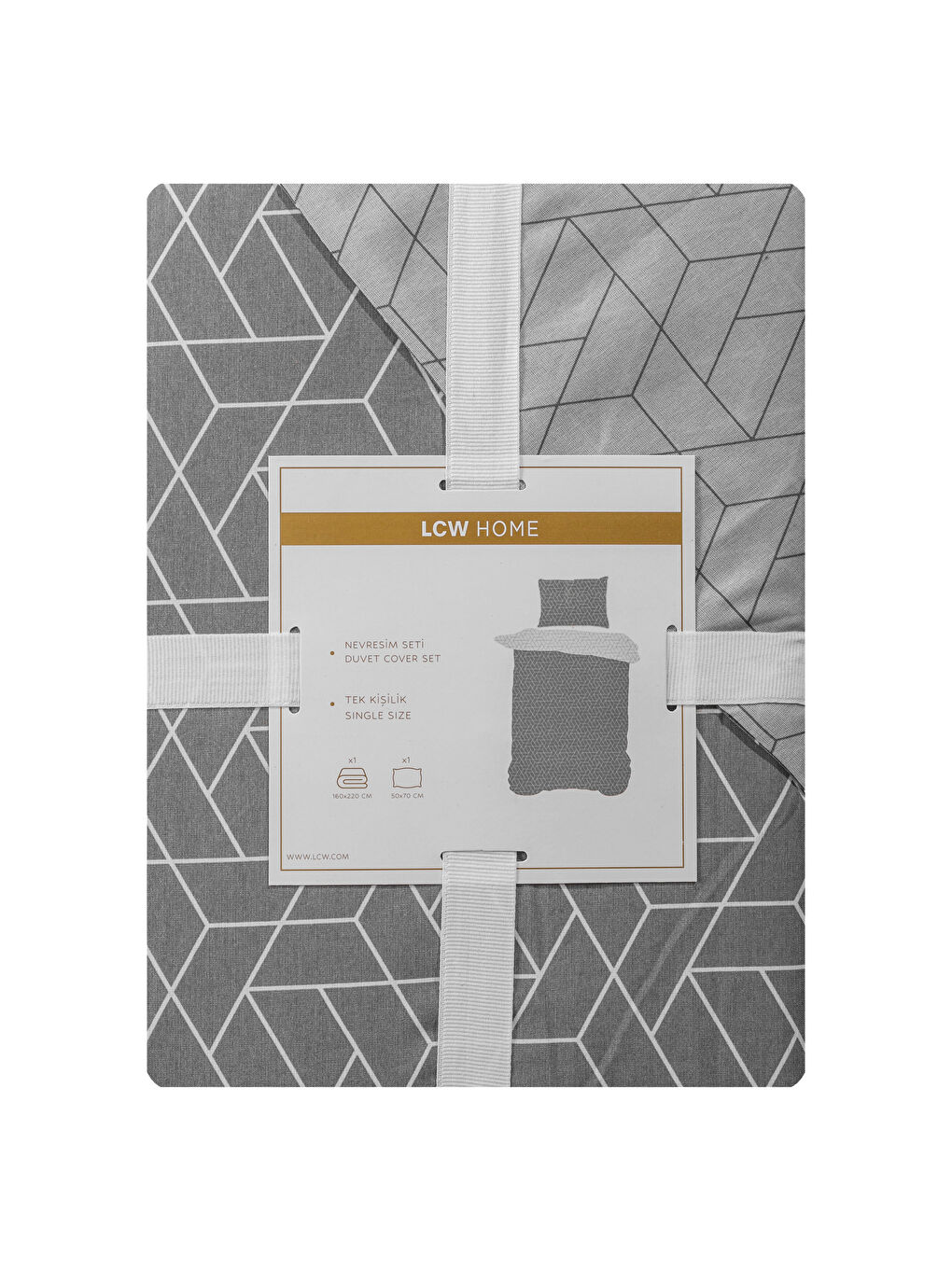 Gri Geometrik Desenli Tek Kişilik Nevresim Seti-6