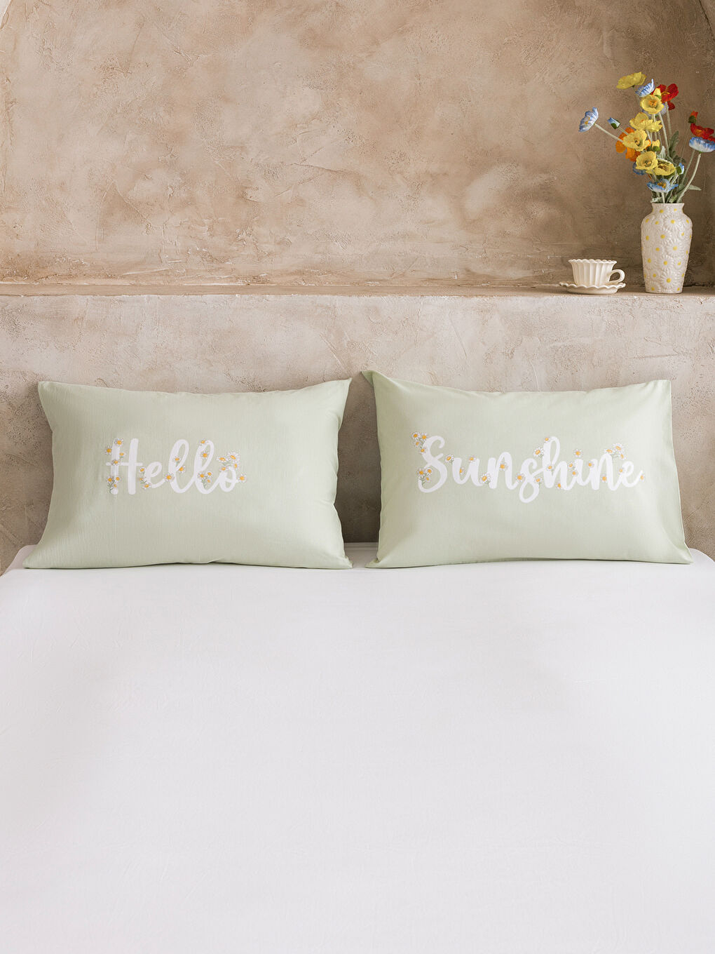 Yeşil Baskılı Yastık Kılıfı 2'li 50x70 cm-1