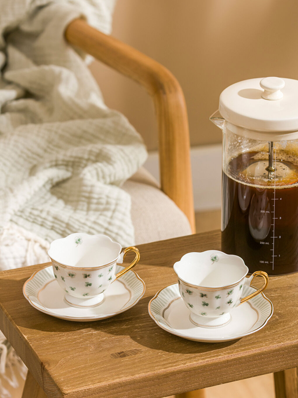 Yeşil Göz Baskılı 2 Kişilik Porselen Kahve Fincan Takımı 90 ml