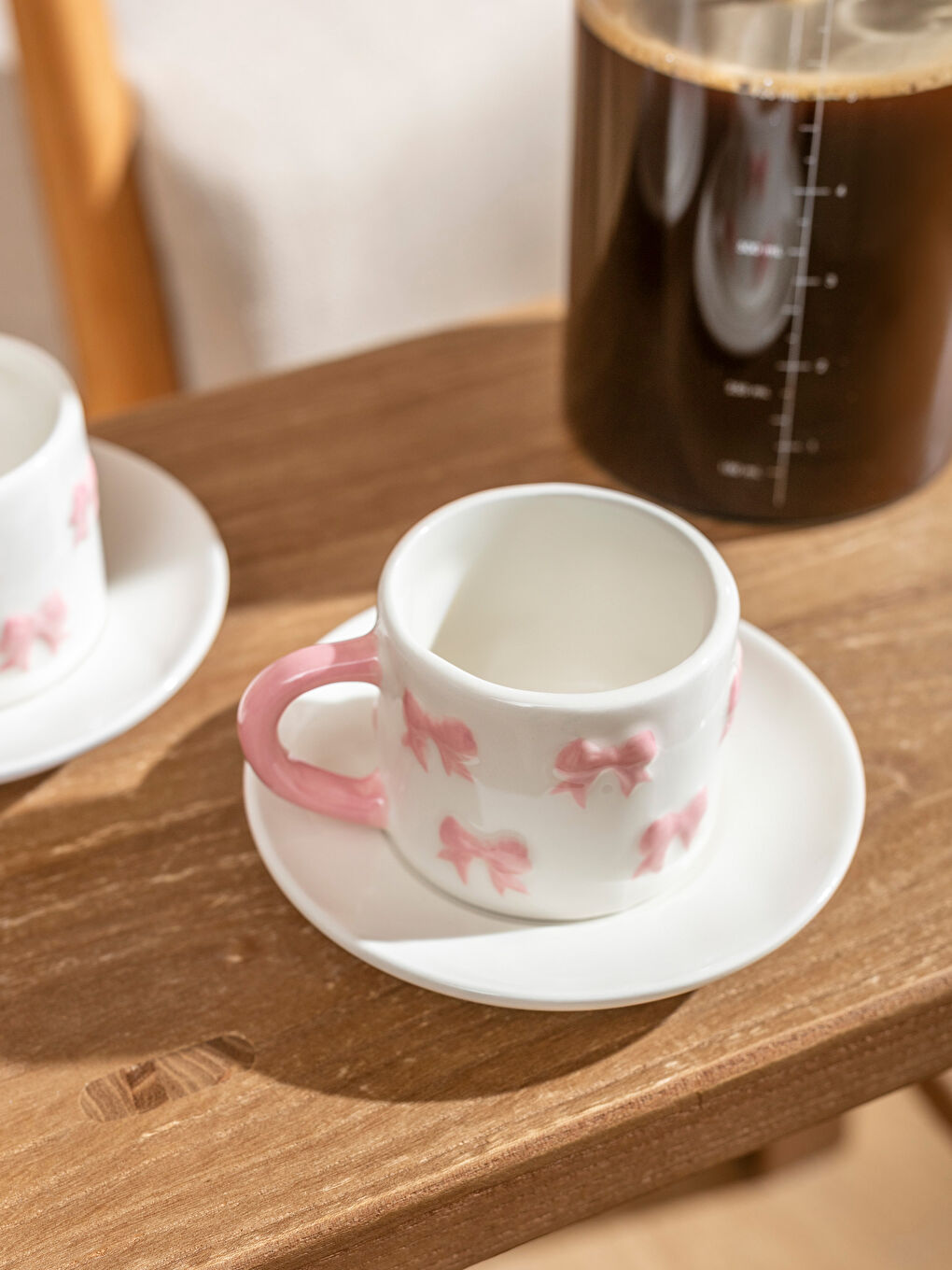 Pembe Fiyonk BaskıIı 2 Kişilik Seramik Kahve Fincan Takımı 100 ml-2