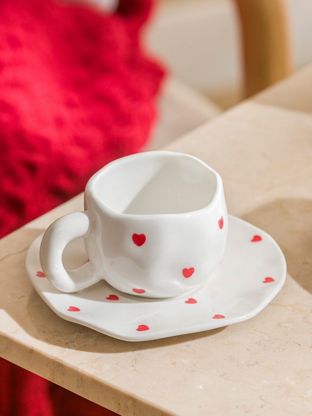 Karışık Kalp Baskılı 2 Kişilik Porselen Kahve Fincan Takımı 90 ml-1