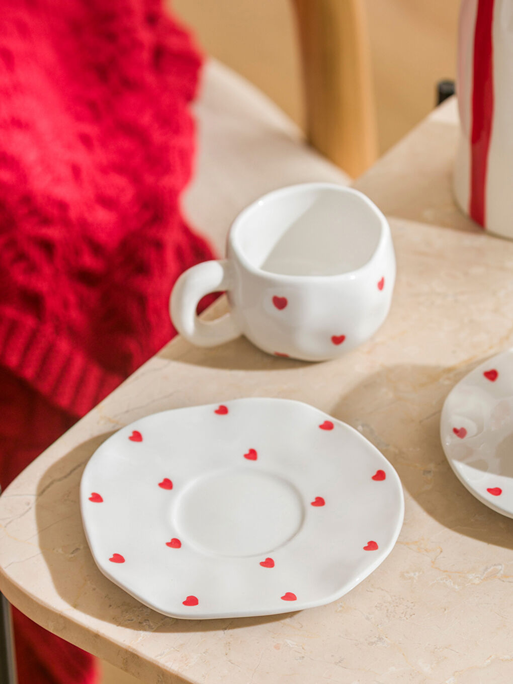 Karışık Kalp Baskılı 2 Kişilik Porselen Kahve Fincan Takımı 90 ml-2