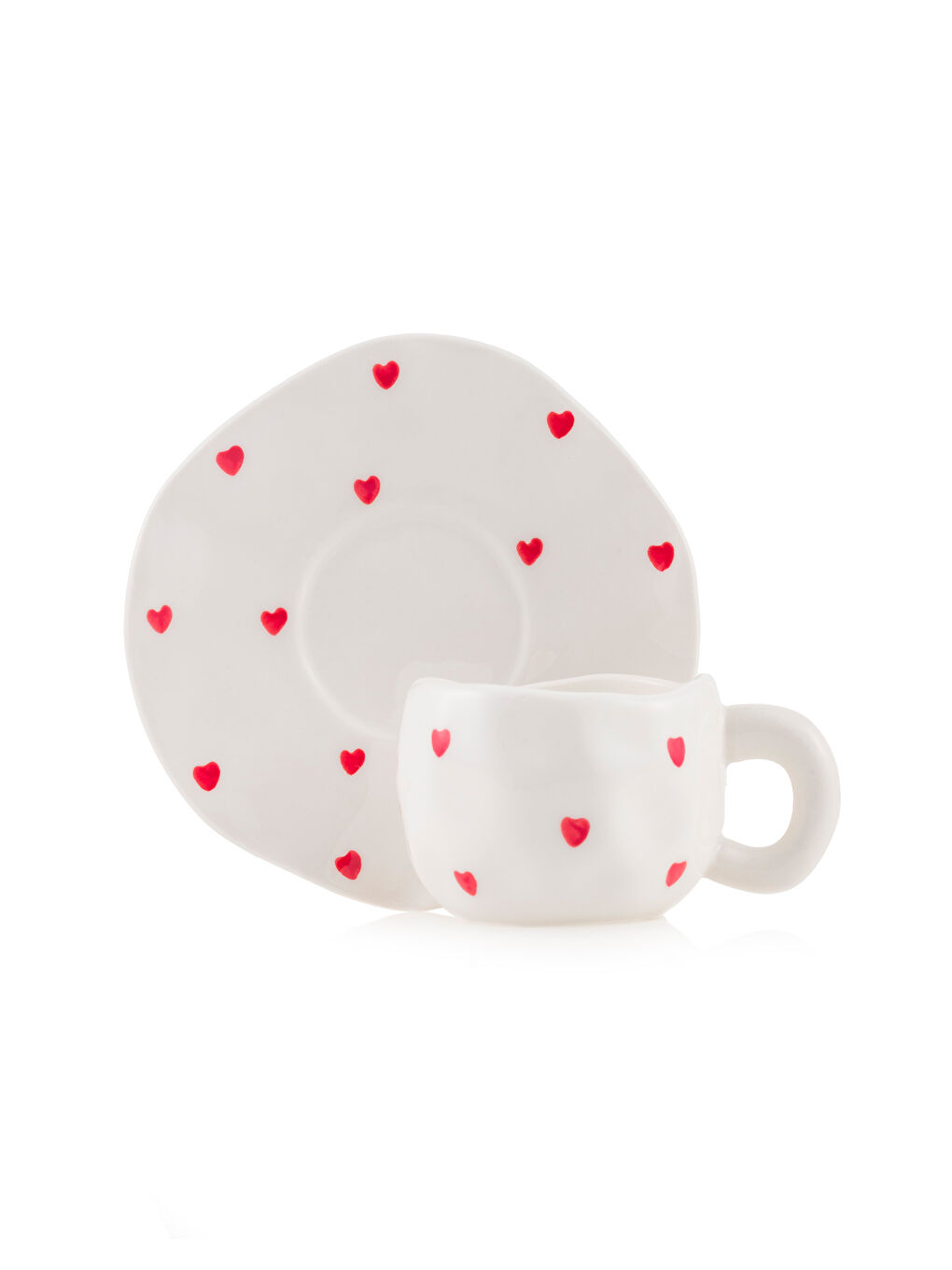 Karışık Kalp Baskılı 2 Kişilik Porselen Kahve Fincan Takımı 90 ml-4