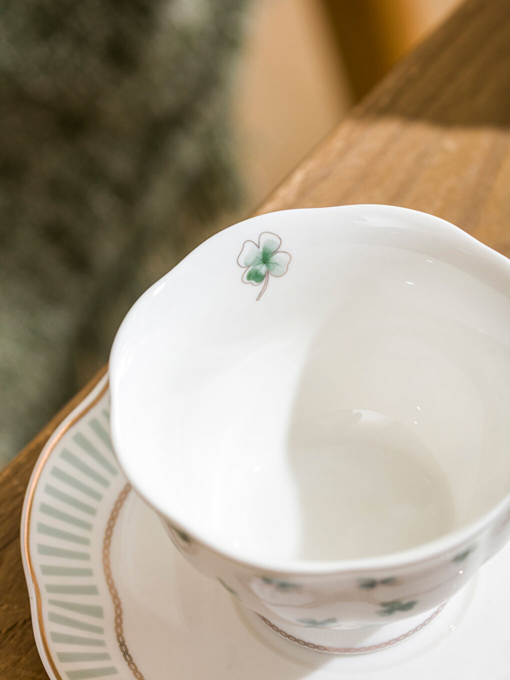 Yeşil Baskılı 2 Kişilik Porselen Çay Fincan Takımı -2