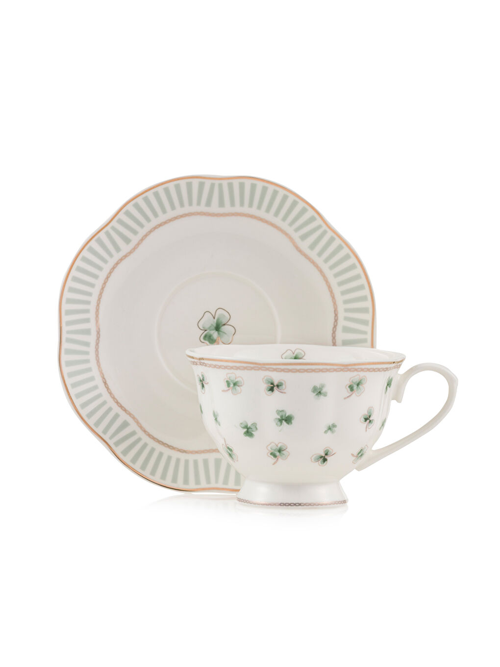 Yeşil Baskılı 2 Kişilik Porselen Çay Fincan Takımı -4