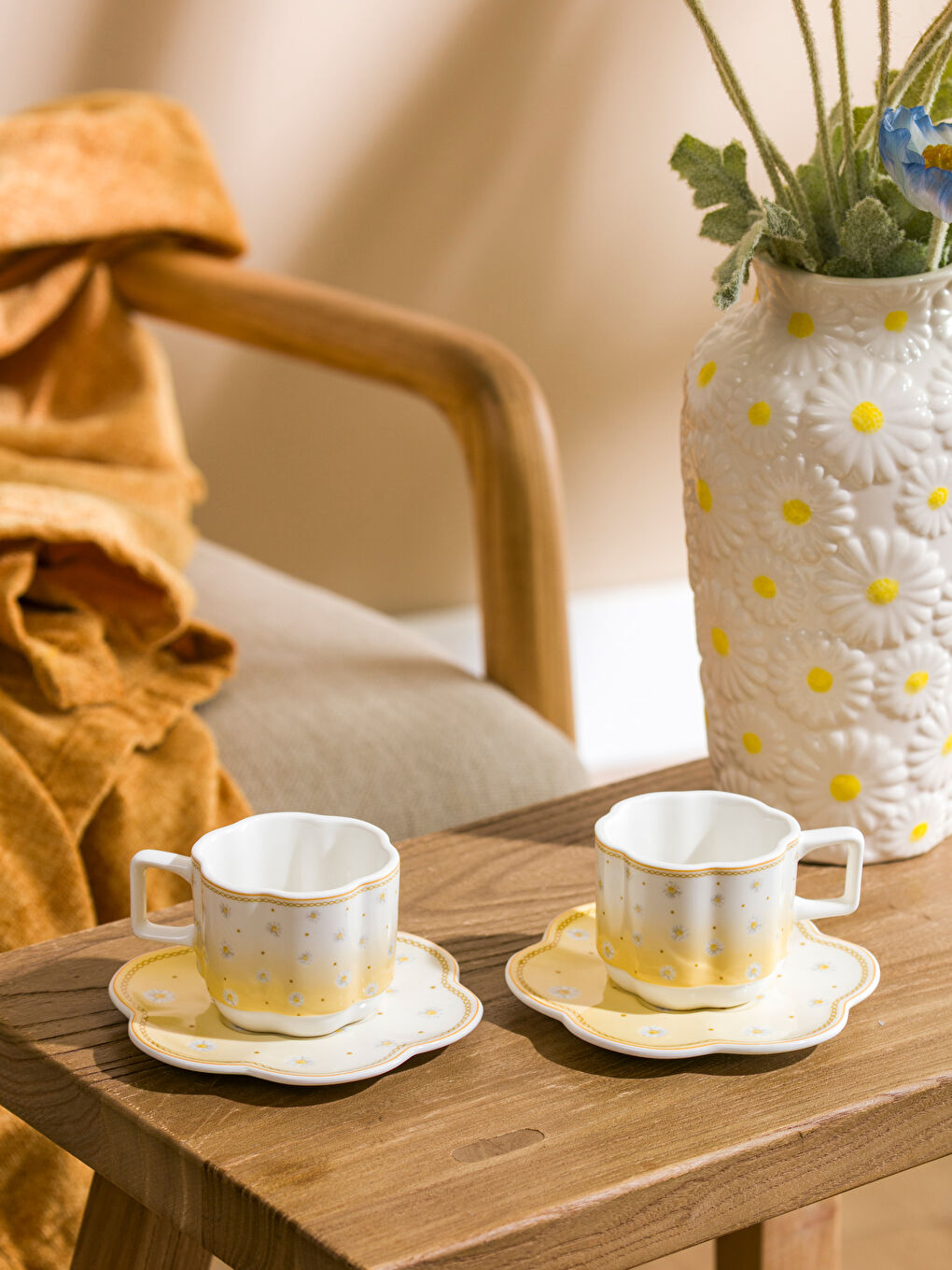 Sarı 2 Kişilik Porselen Kahve Fincan Takımı 90 ml