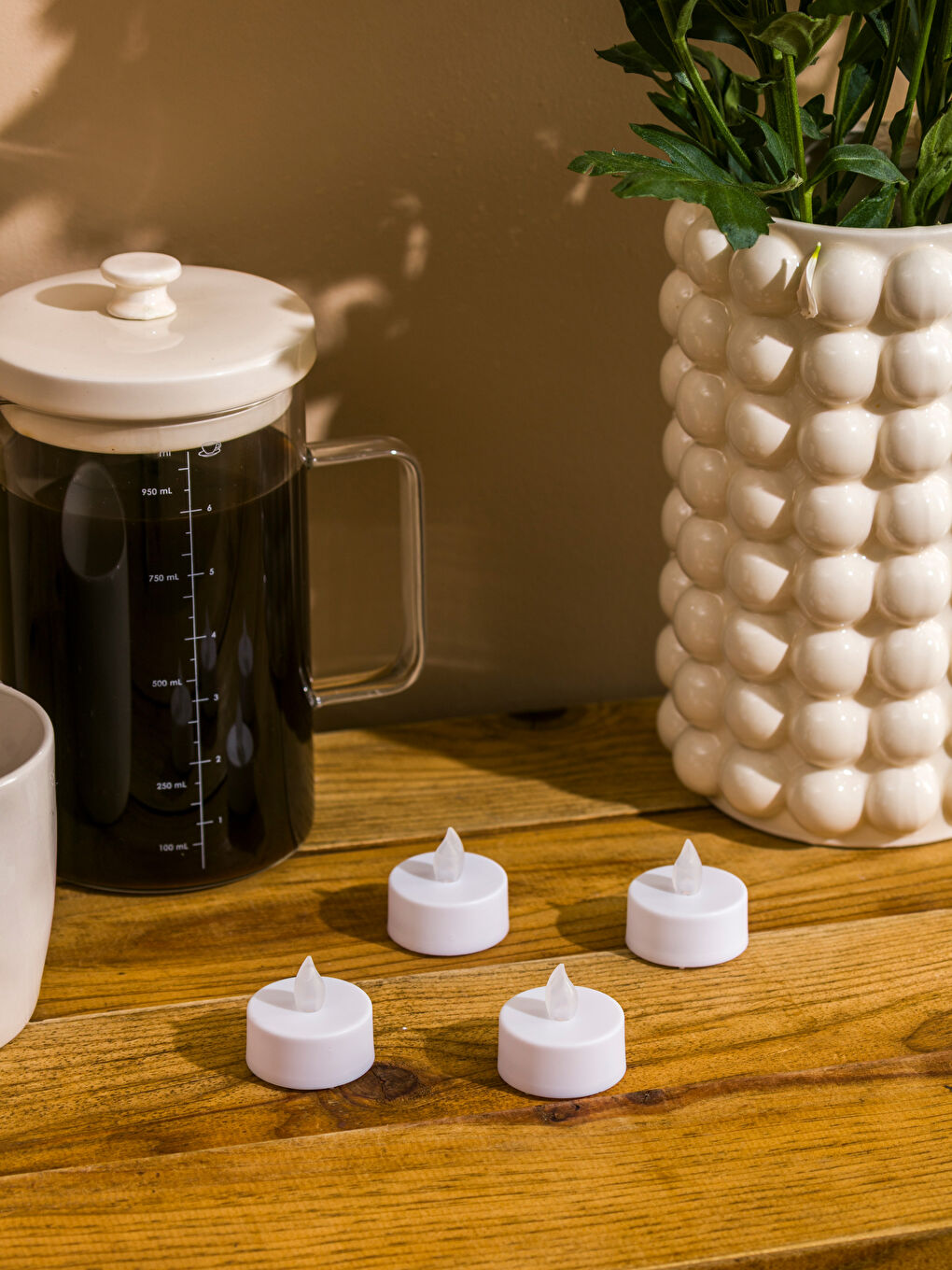 Beyaz Dekoratif Led Mum 4'lü-2