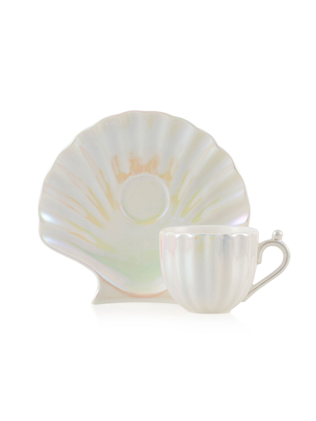 Beyaz Deniz Kabuğu Figürlü 2 Kişilik Porselen Kahve Fincan Takımı 90 ml-4