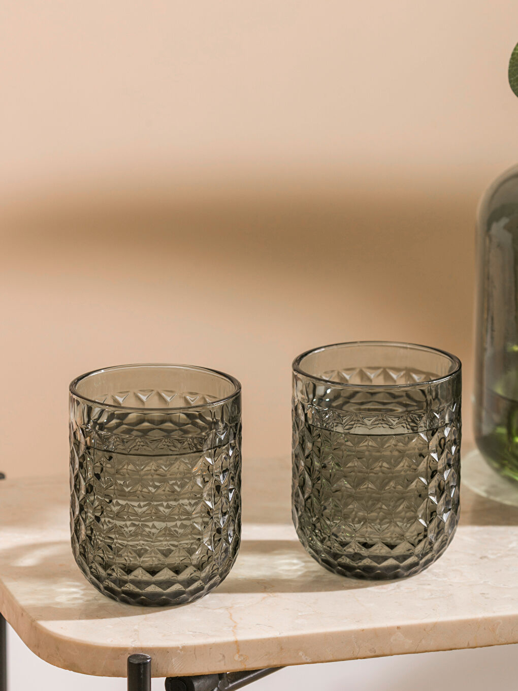 Siyah Desenli Cam Su Bardağı Seti 2'li 250 ml