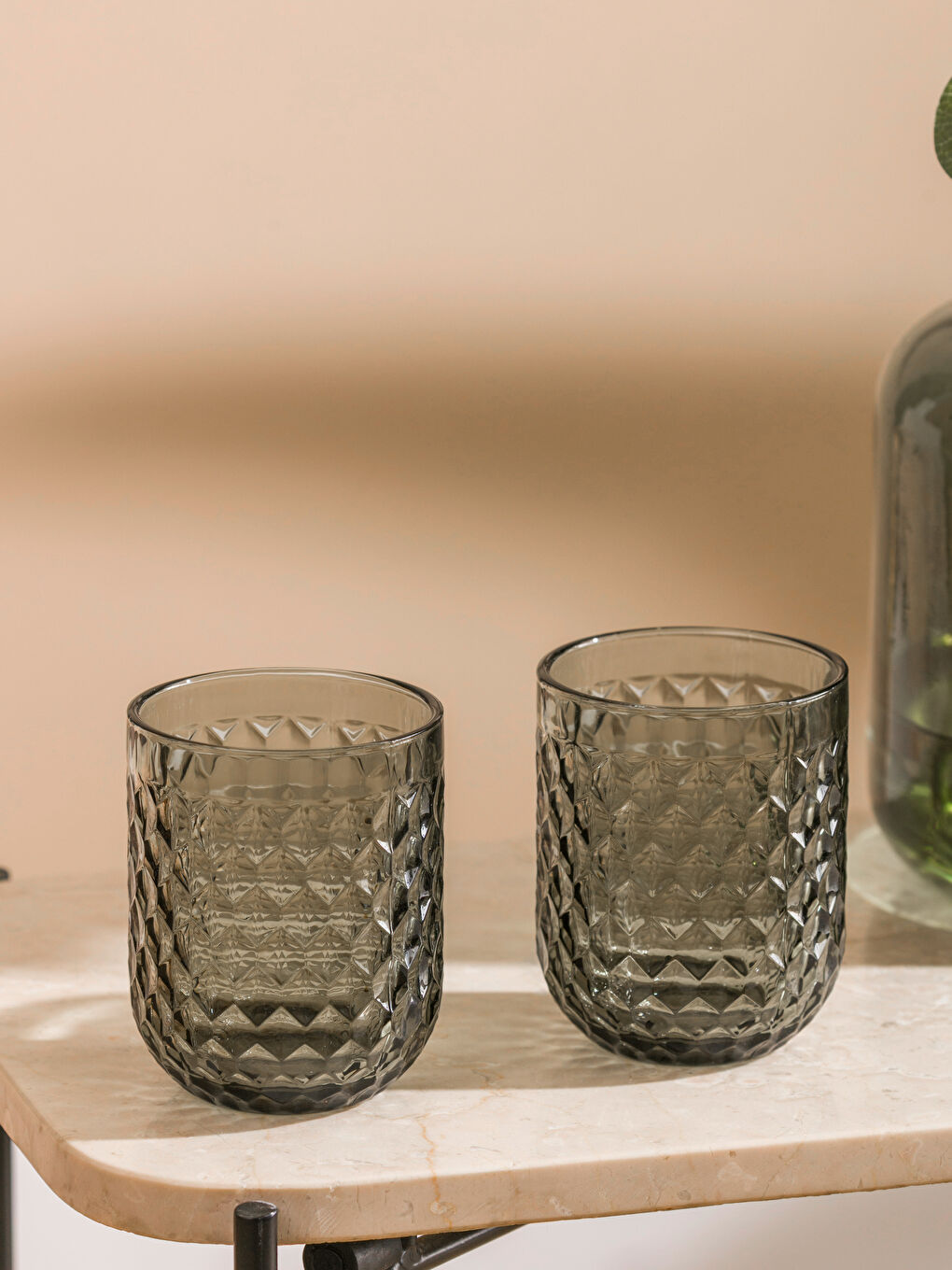 Siyah Desenli Cam Su Bardağı Seti 2'li 250 ml-1